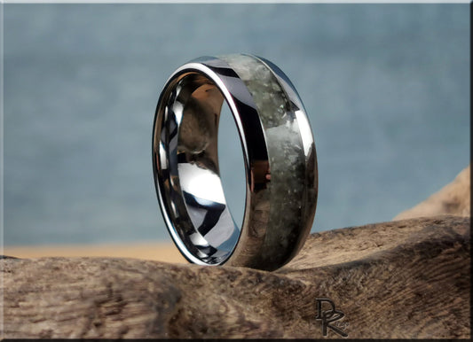 Domed Edge Tungsten Carbide Ring w/Blended Aventurine inlay - metal ring
