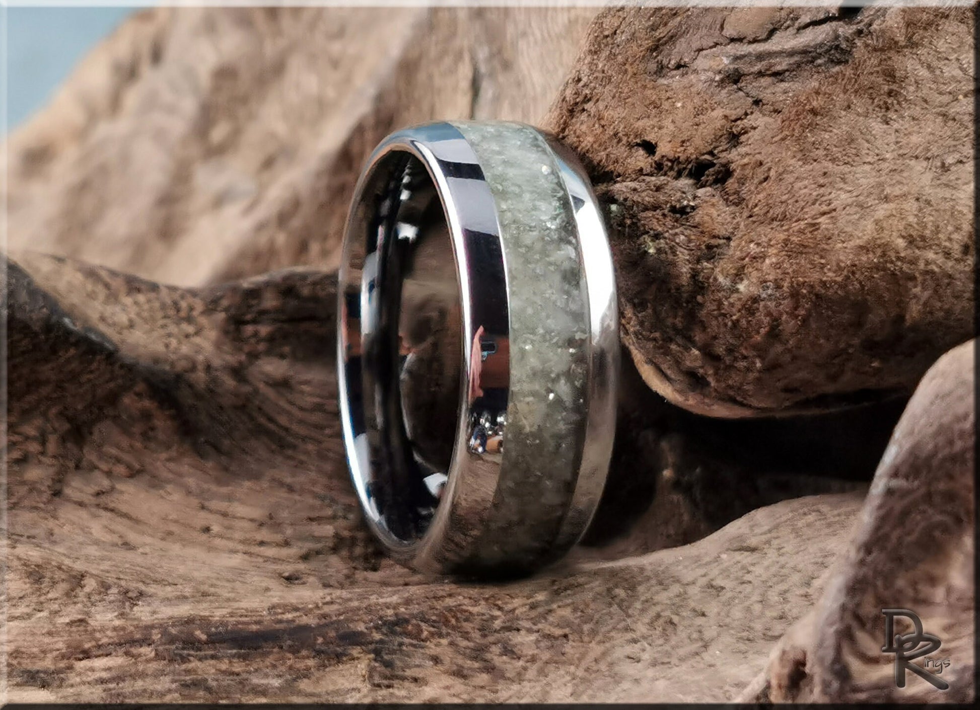 Domed Edge Tungsten Carbide Ring w/Blended Aventurine inlay - metal ring