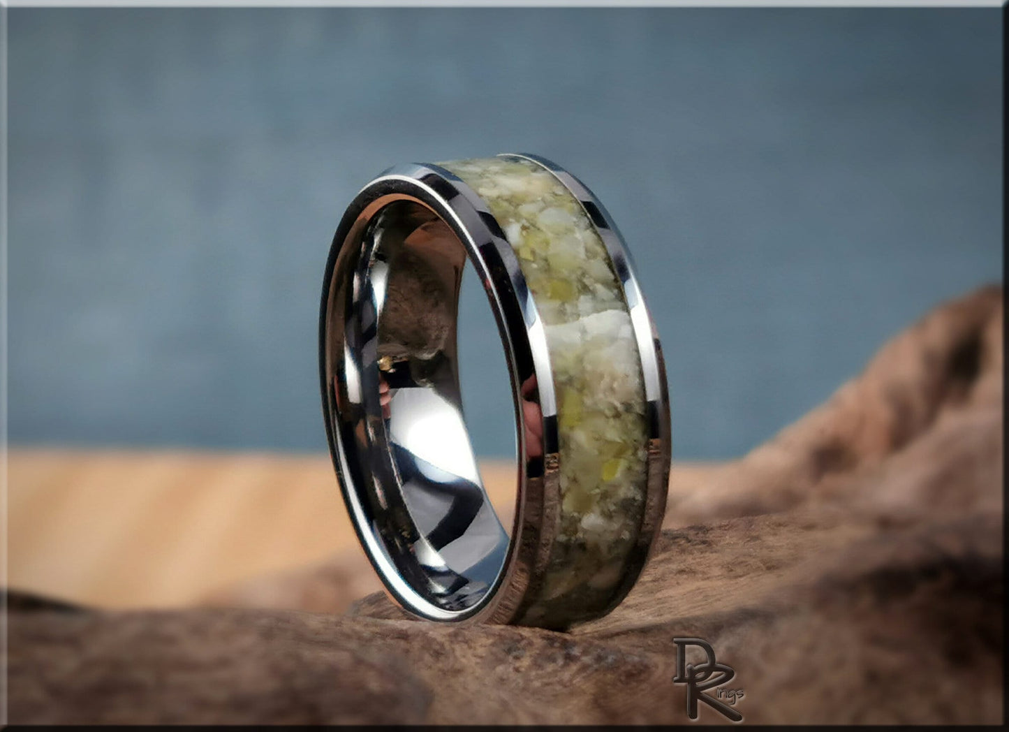 Tungsten Carbide Channel Ring w/Scottish Highland Marble inlay - metal ring