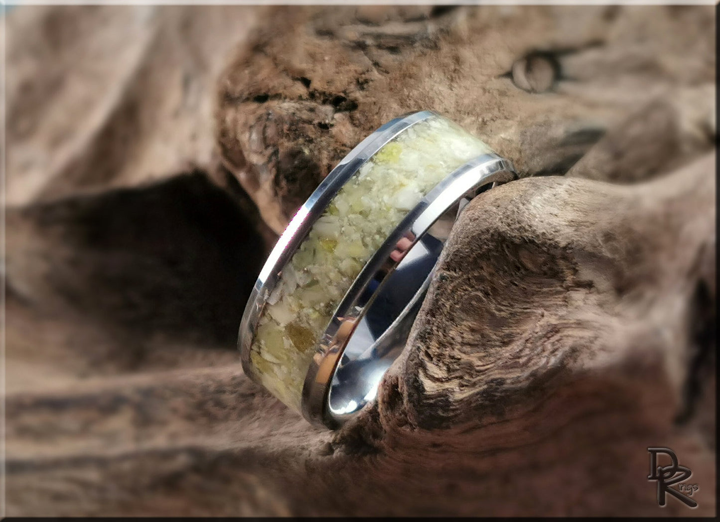 Tungsten Carbide Channel Ring w/Scottish Highland Marble inlay - metal ring