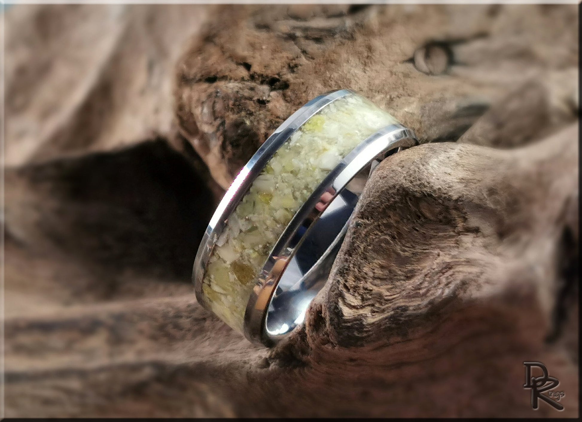 Tungsten Carbide Channel Ring w/Scottish Highland Marble inlay - metal ring
