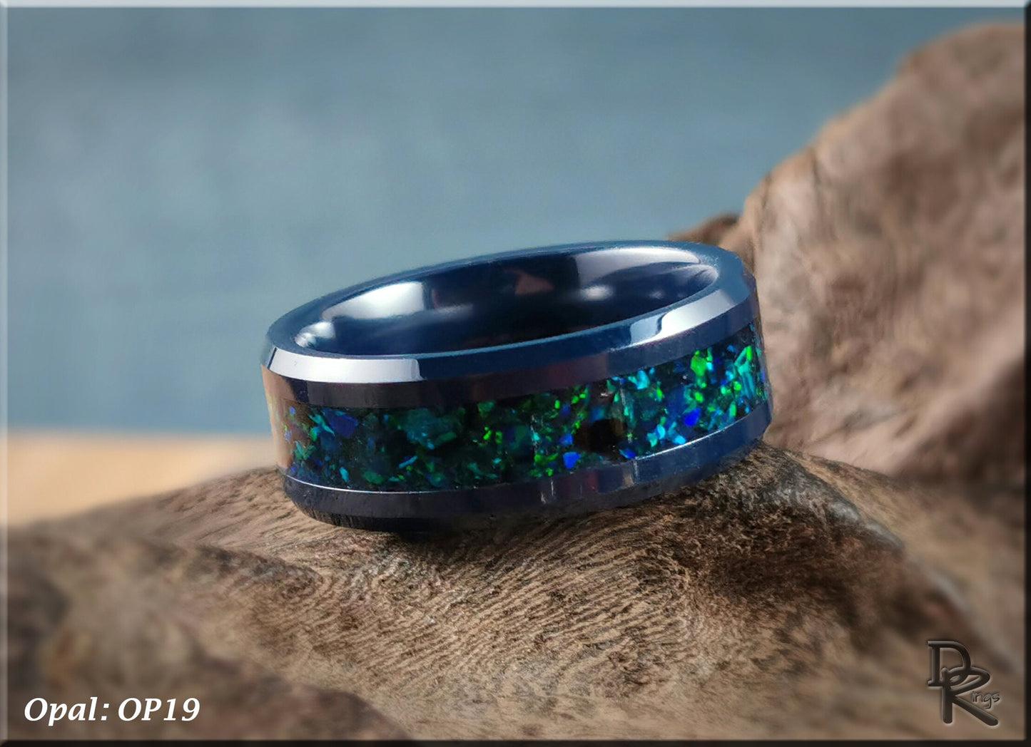 Polished Coloured Ceramic Channel Ring w/Opal inlay - ceramic ring