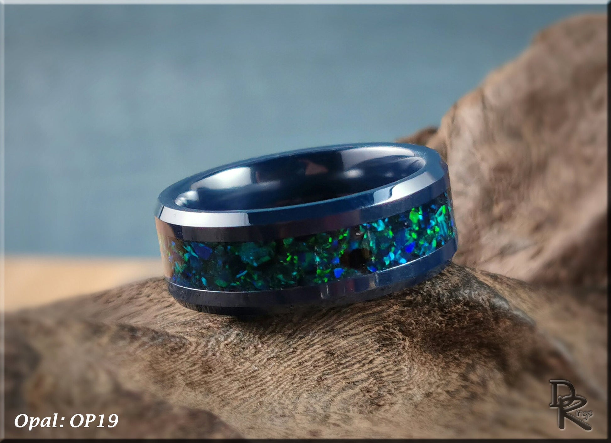 Polished Coloured Ceramic Channel Ring w/Opal inlay - ceramic ring