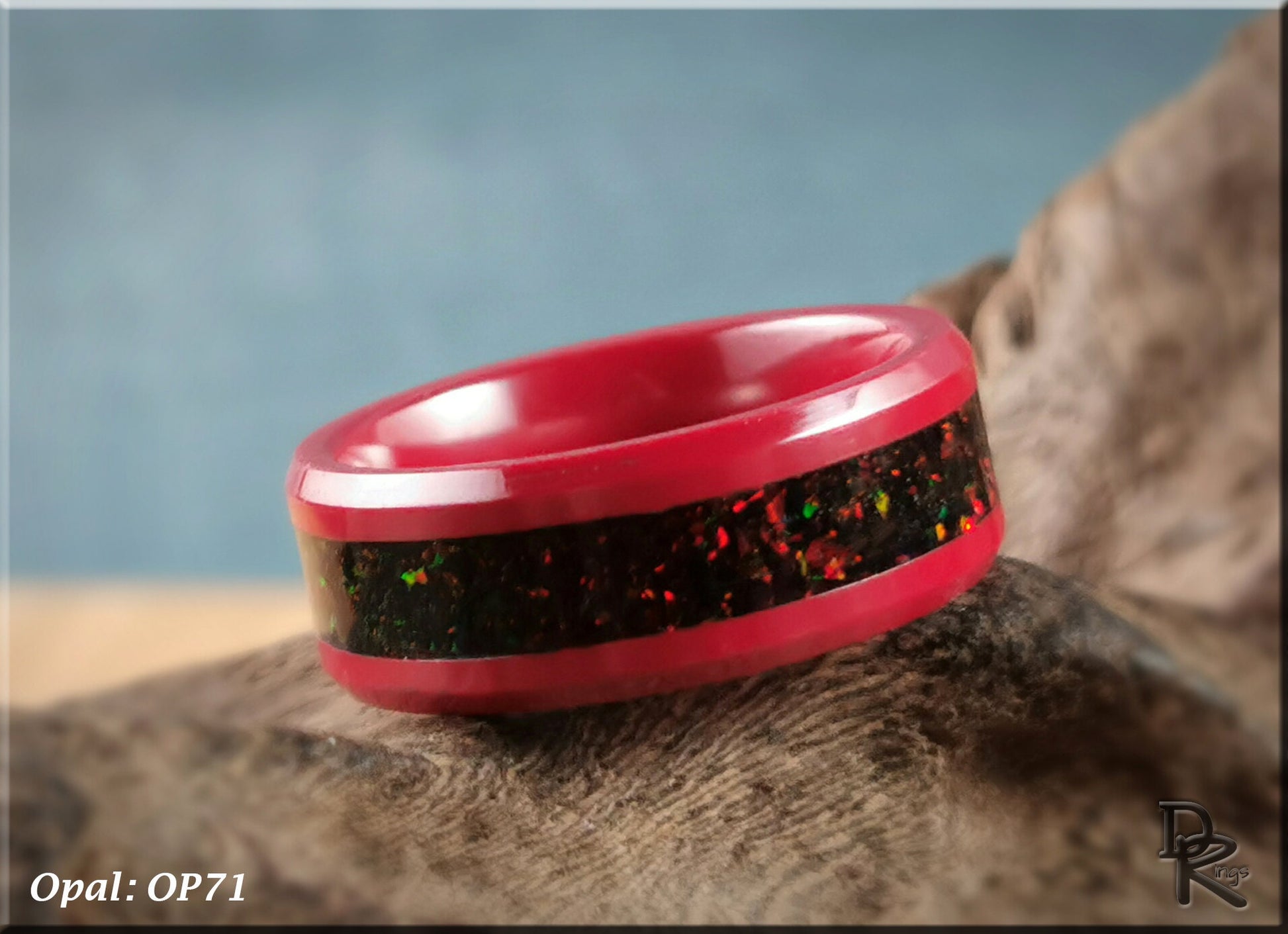 Polished Coloured Ceramic Channel Ring w/Opal inlay - ceramic ring