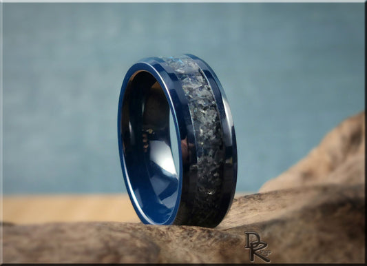 Deep Blue Ceramic Channel Ring w/Labradorite inlay - ceramic ring