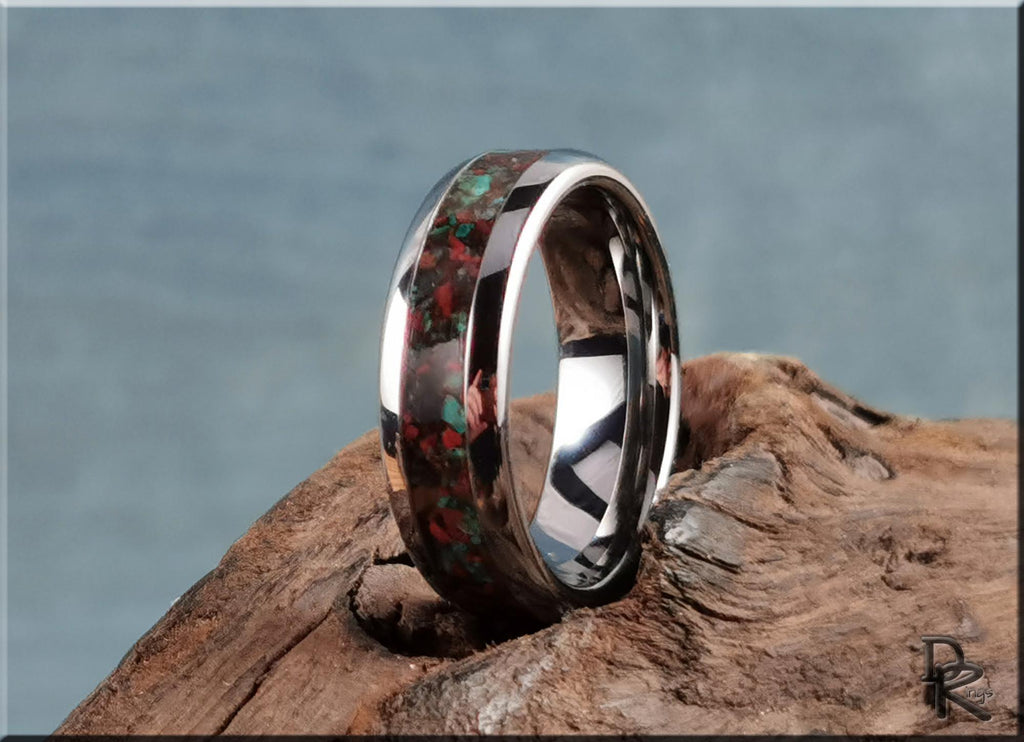 Domed Edge Tungsten Carbide Ring w/Sonora Sunrise/Sunset inlay - metal ring