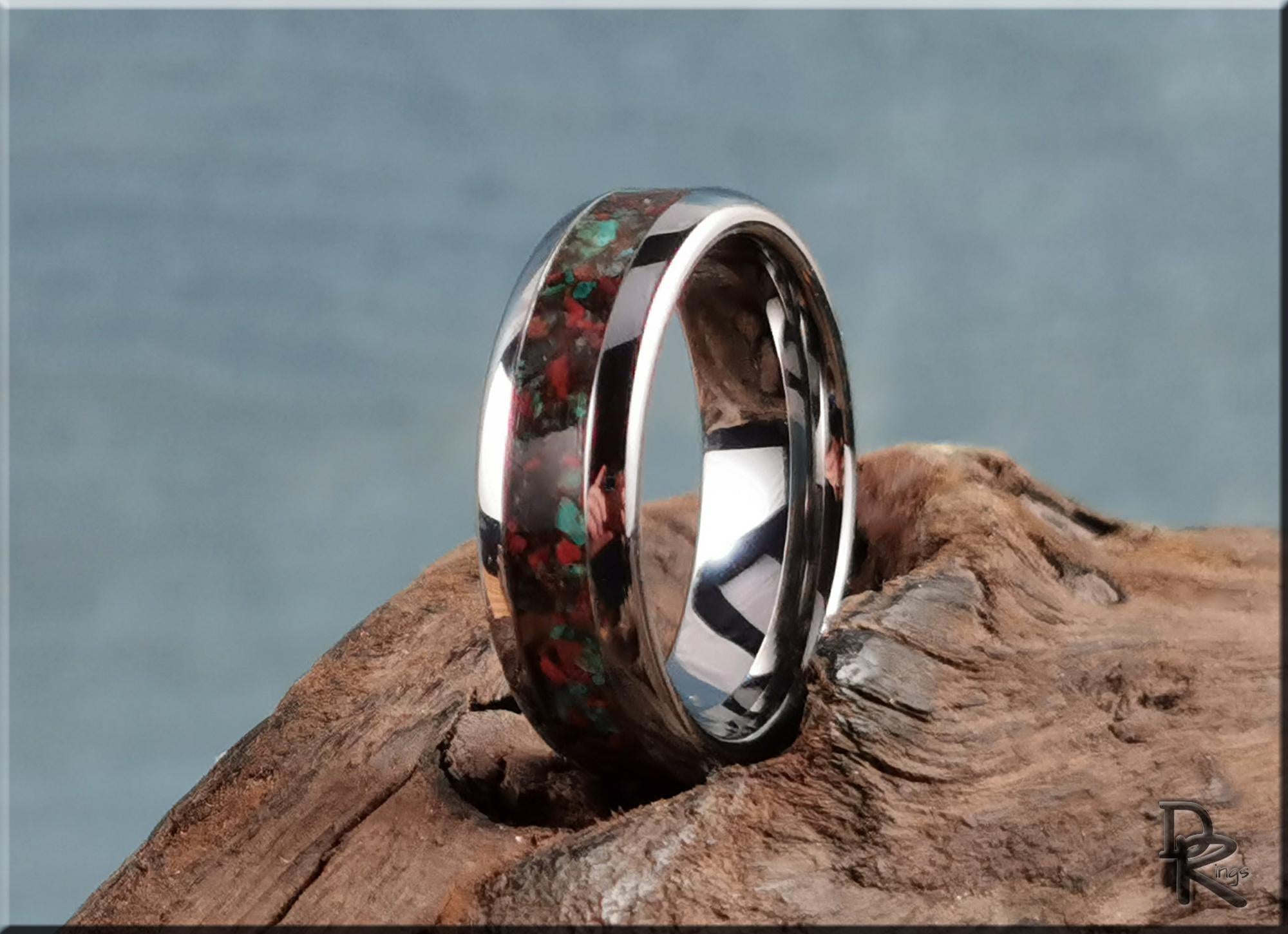 Domed Edge Tungsten Carbide Ring w/Sonora Sunrise/Sunset inlay - metal ring