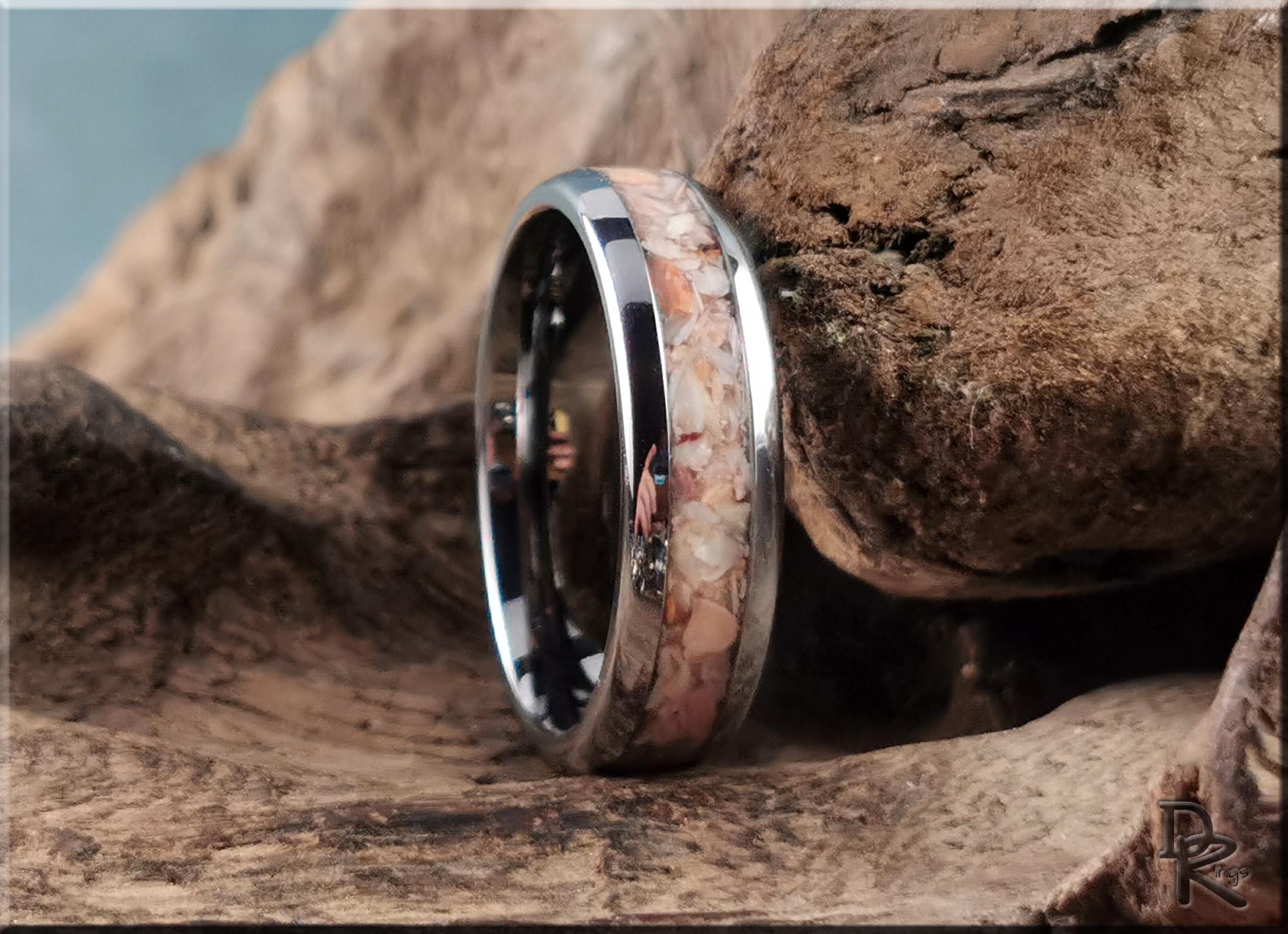 Domed Edge Tungsten Carbide Ring w/Lion's Paw Shell inlay - metal ring