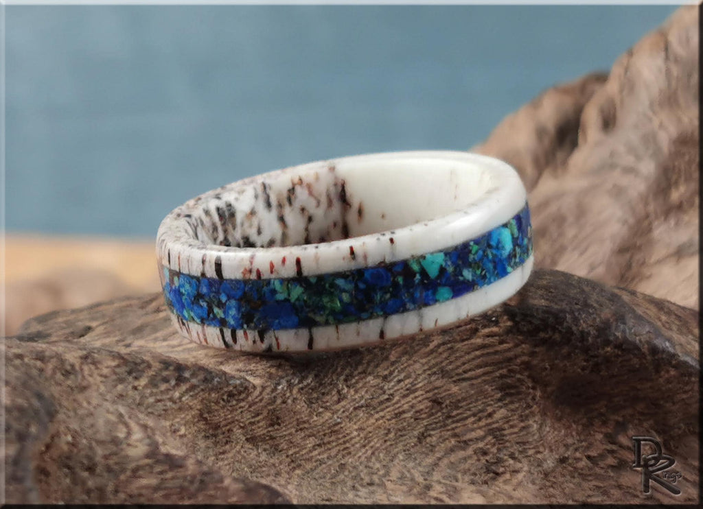 Deer Antler Channel Ring w/Azurite and Malachite stone inlay - antler ring