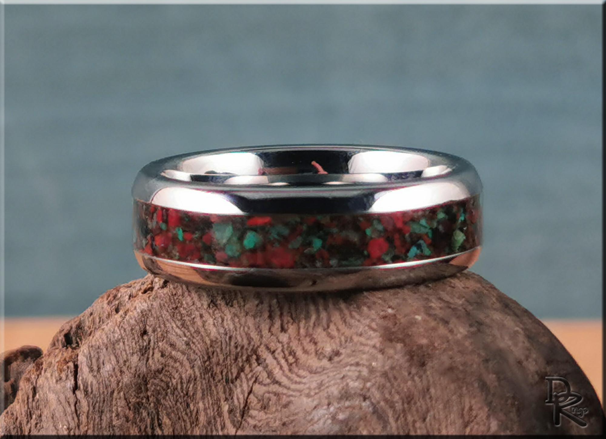 Domed Edge Tungsten Carbide Ring w/Sonora Sunrise/Sunset inlay - metal ring