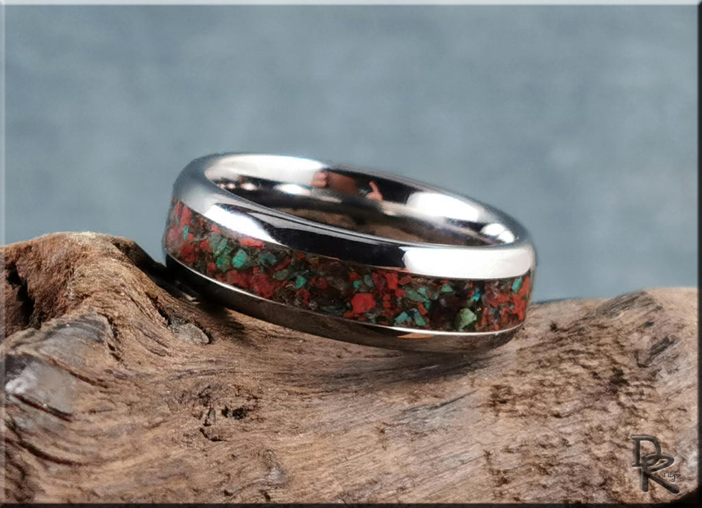 Domed Edge Tungsten Carbide Ring w/Sonora Sunrise/Sunset inlay - metal ring