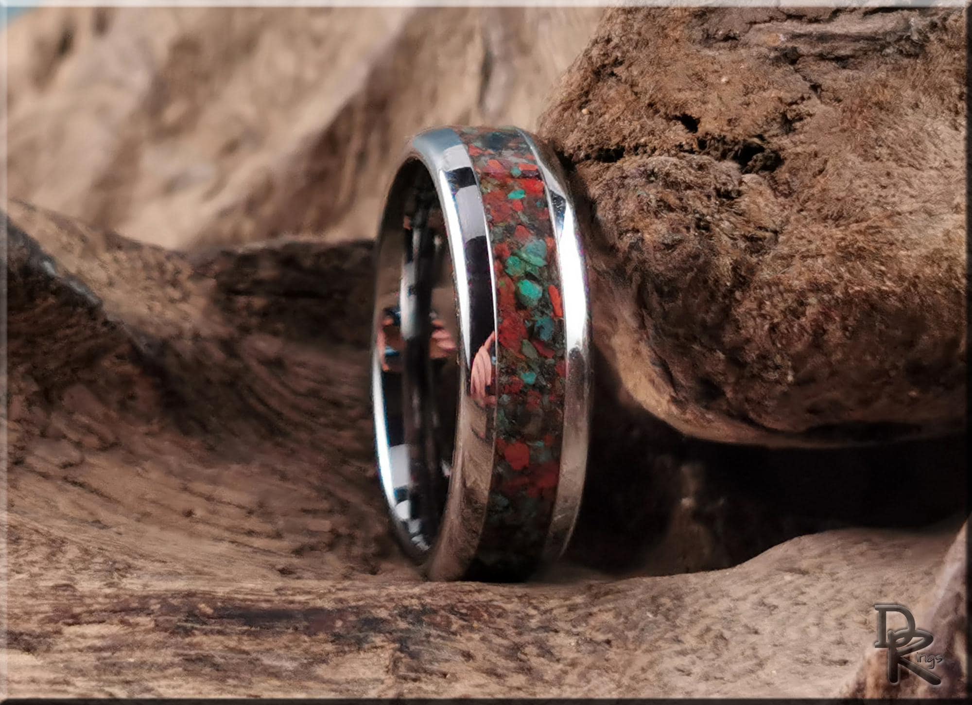 Domed Edge Tungsten Carbide Ring w/Sonora Sunrise/Sunset inlay - metal ring
