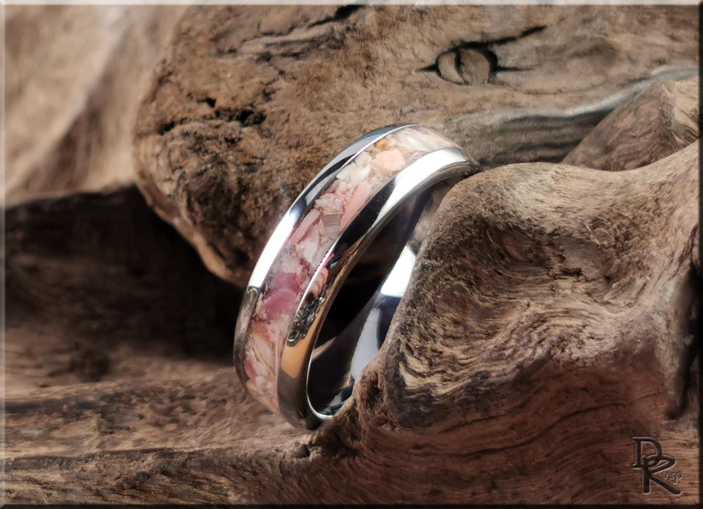 Domed Edge Tungsten Carbide Ring w/Lion's Paw Shell inlay - metal ring