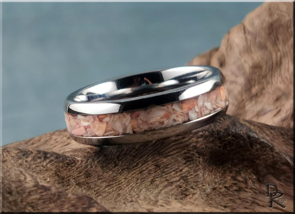 Domed Edge Tungsten Carbide Ring w/Lion's Paw Shell inlay - metal ring