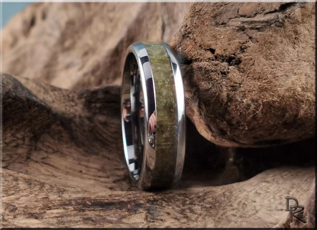 Domed Edge Tungsten Carbide Ring w/Mali Garnet (Grandite) inlay - metal ring
