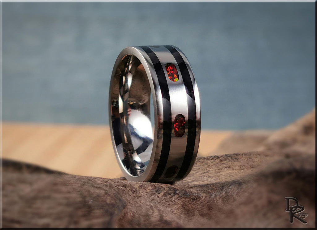The 'Channel Capsules' Titanium Pattern Ring w/Tourmaline and Opal inlays - metal ring