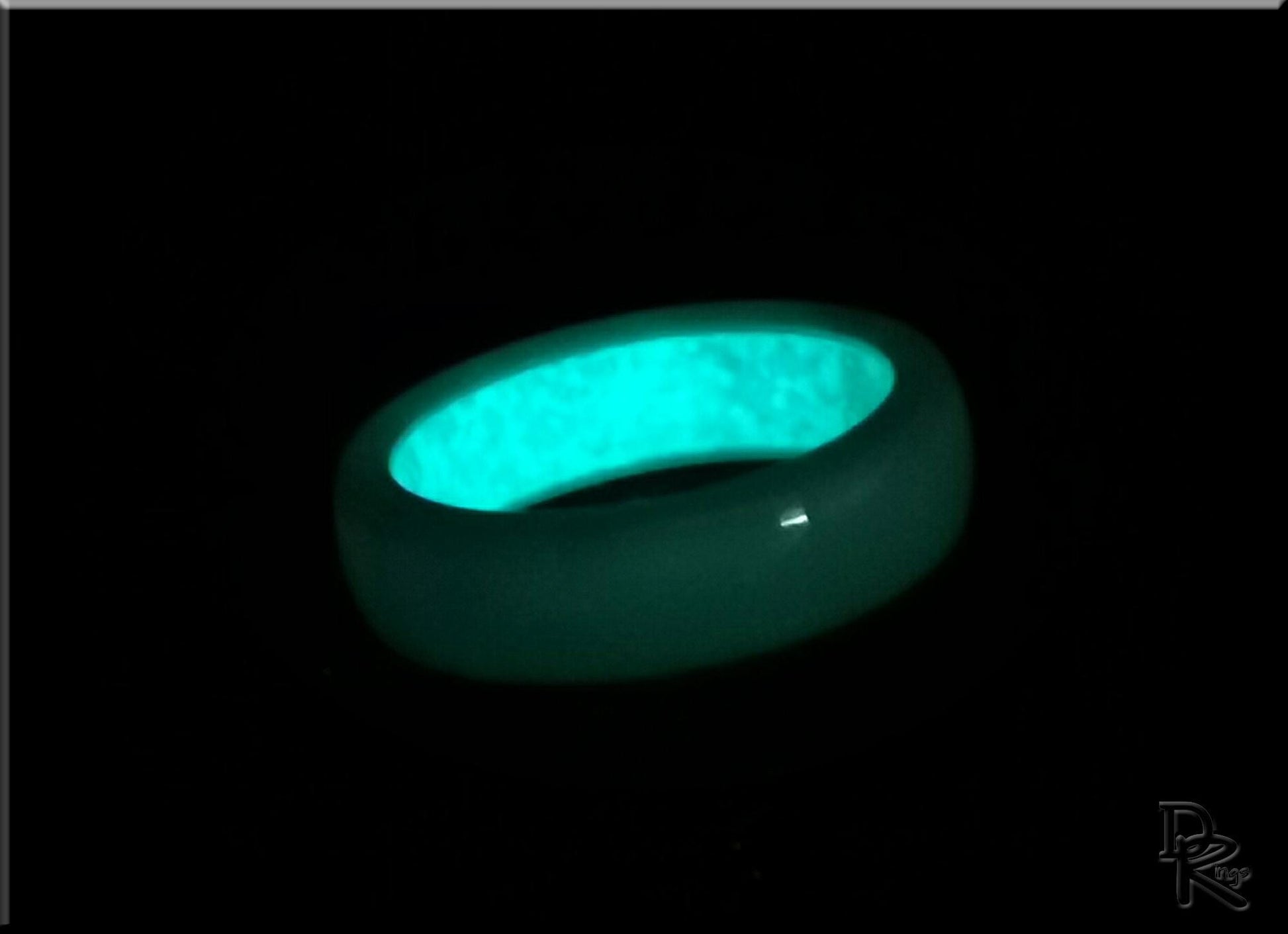 Polished White Ceramic Inner Channel Ring w/Opal and Glow inlay - ceramic ring