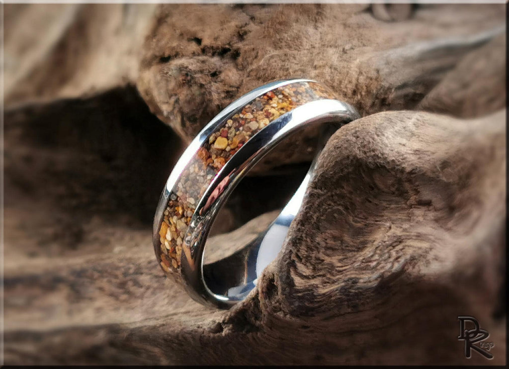 Domed Edge Tungsten Carbide Ring w/Exotic Sand inlay - metal ring