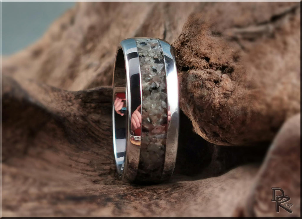 Domed Edge Tungsten Carbide Channel Ring w/Yooperlite inlay - metal ring