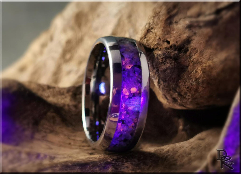 Domed Edge Tungsten Carbide Channel Ring w/Yooperlite inlay - metal ring
