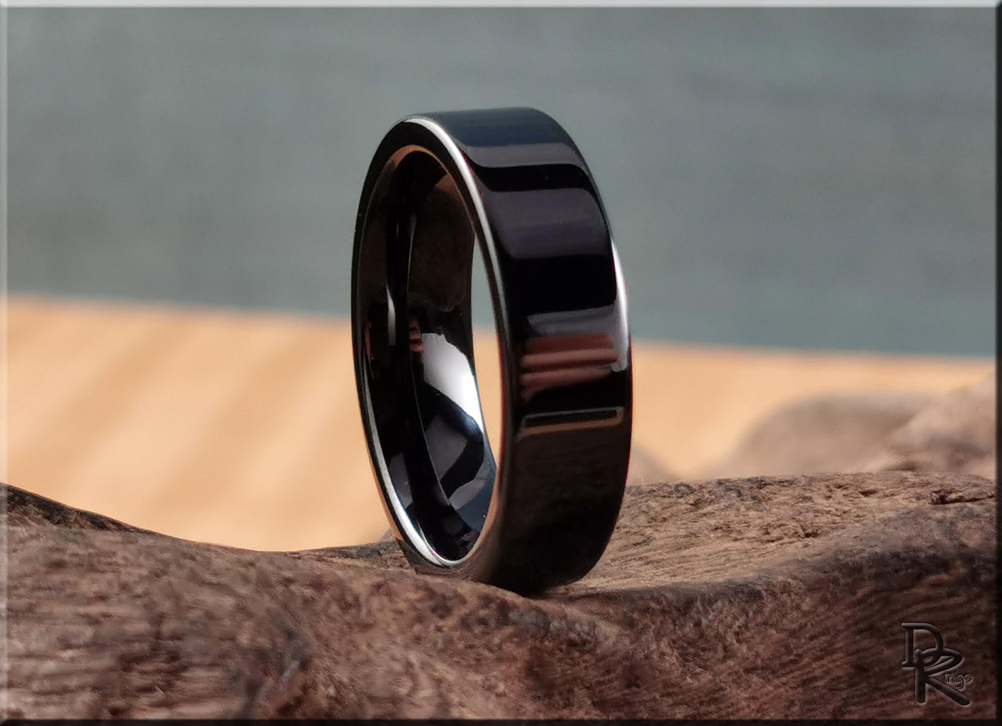 Polished Black Ceramic ring - men's ring