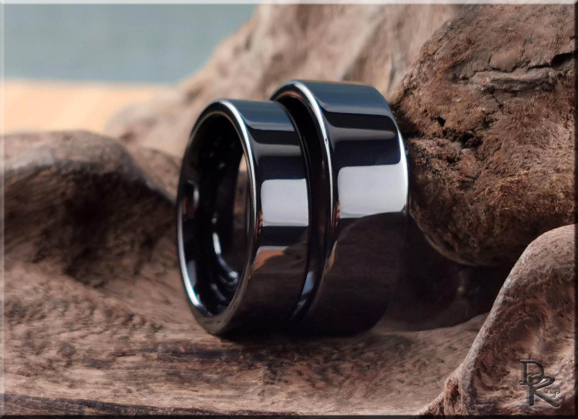 Polished Black Ceramic ring - men's ring