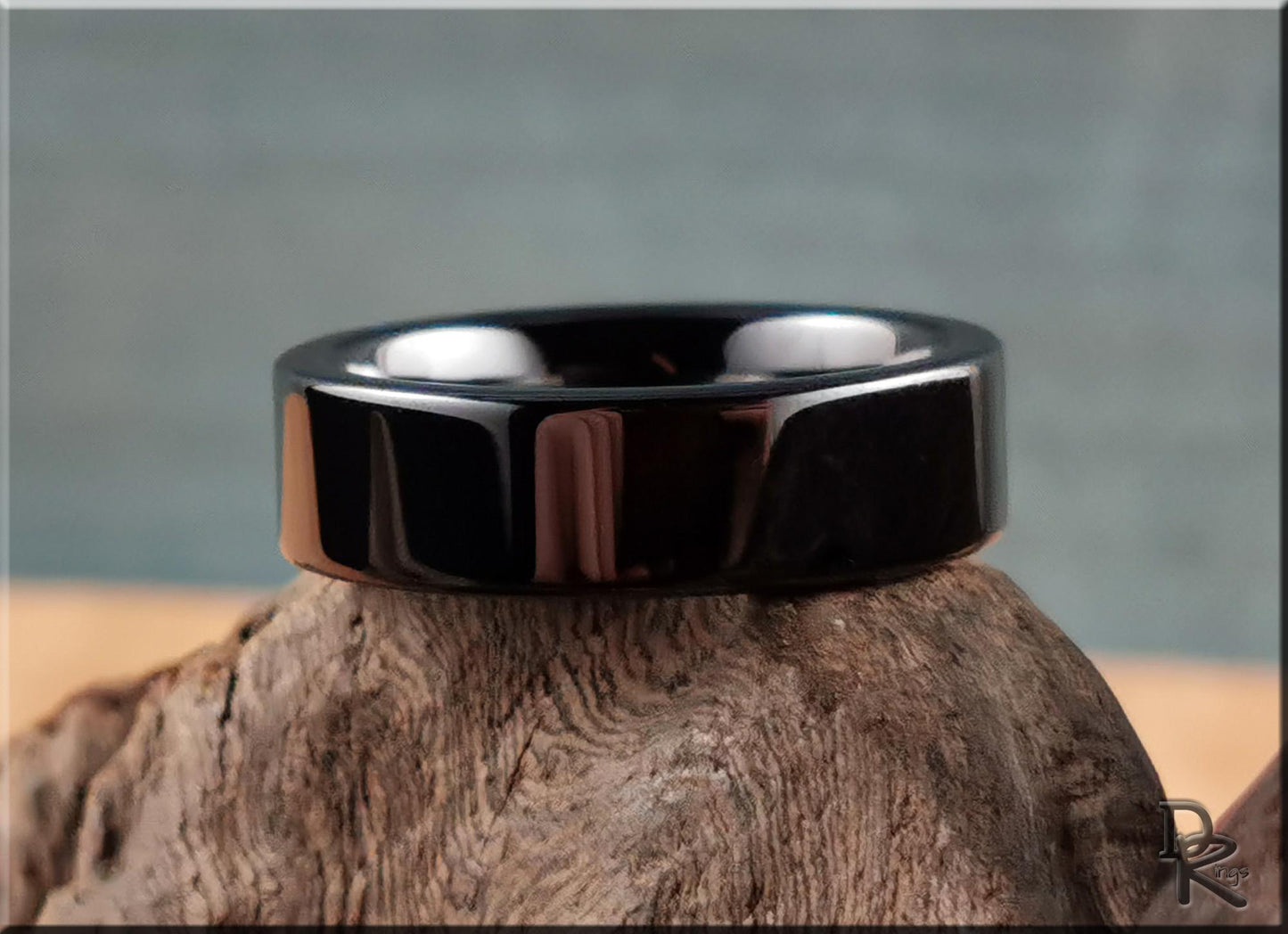Polished Black Ceramic ring - men's ring