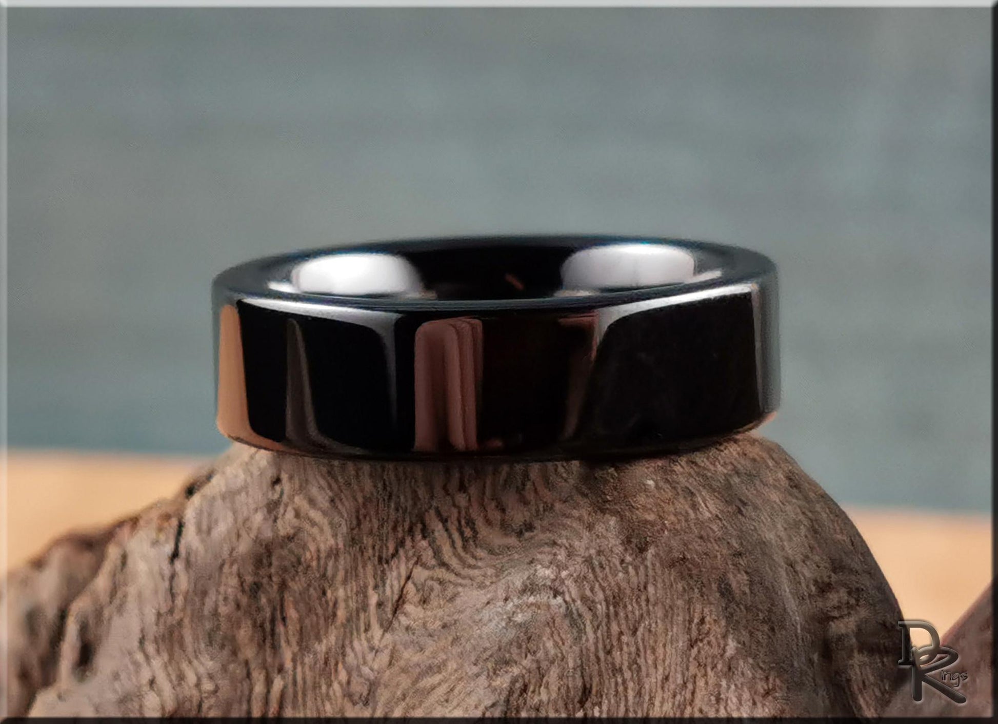 Polished Black Ceramic ring - men's ring