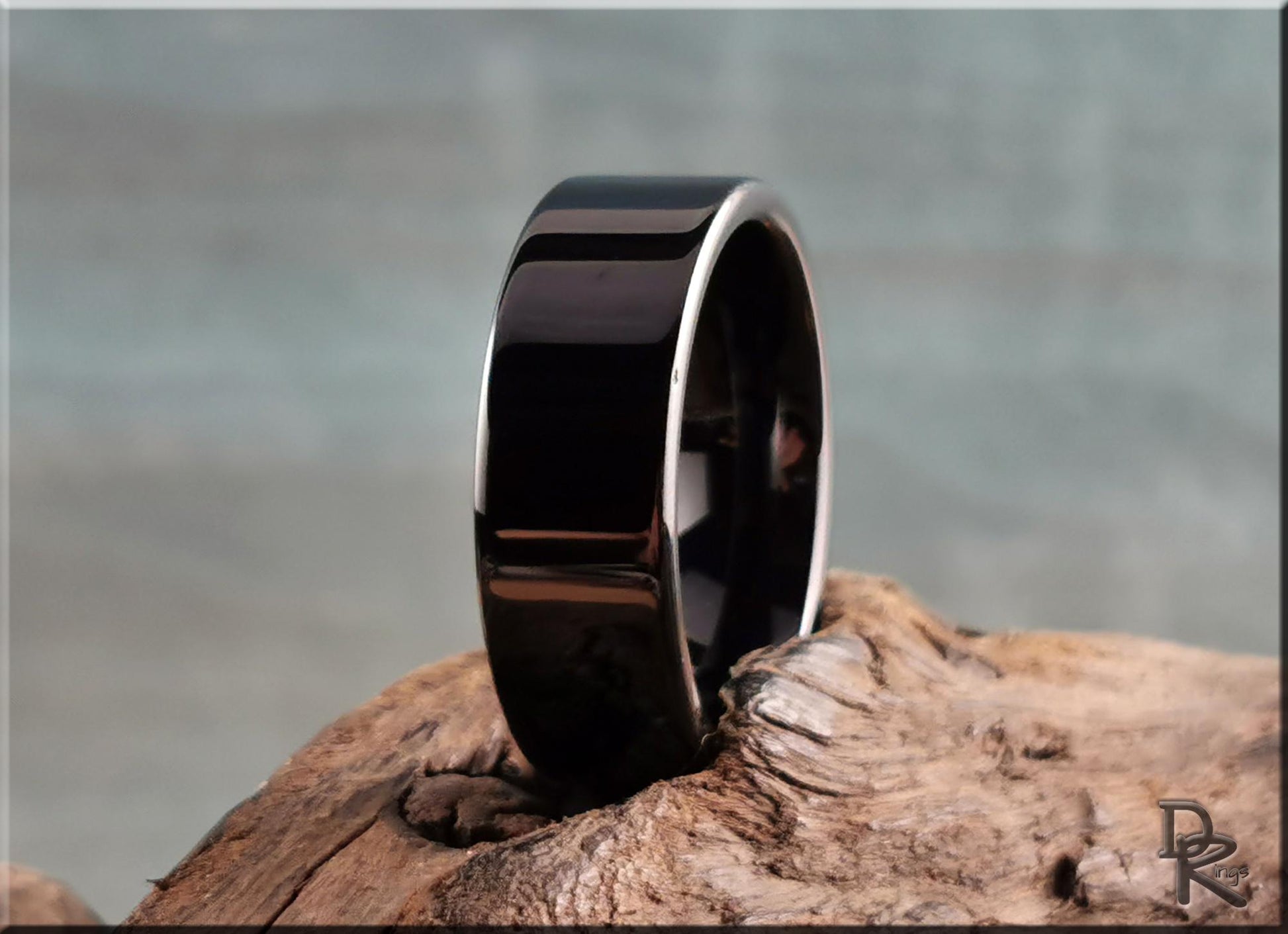 Polished Black Ceramic ring - men's ring