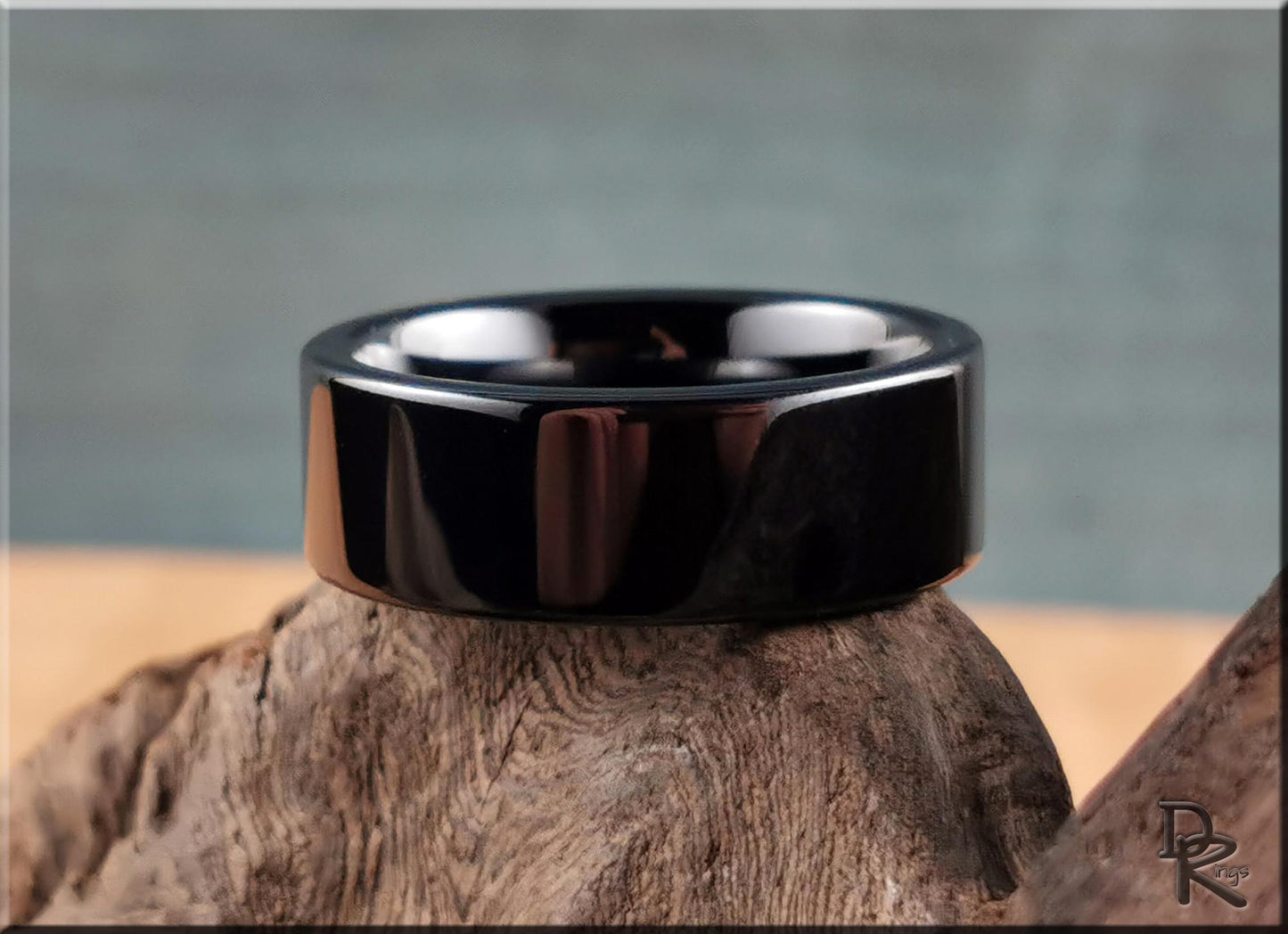 Polished Black Ceramic ring - men's ring