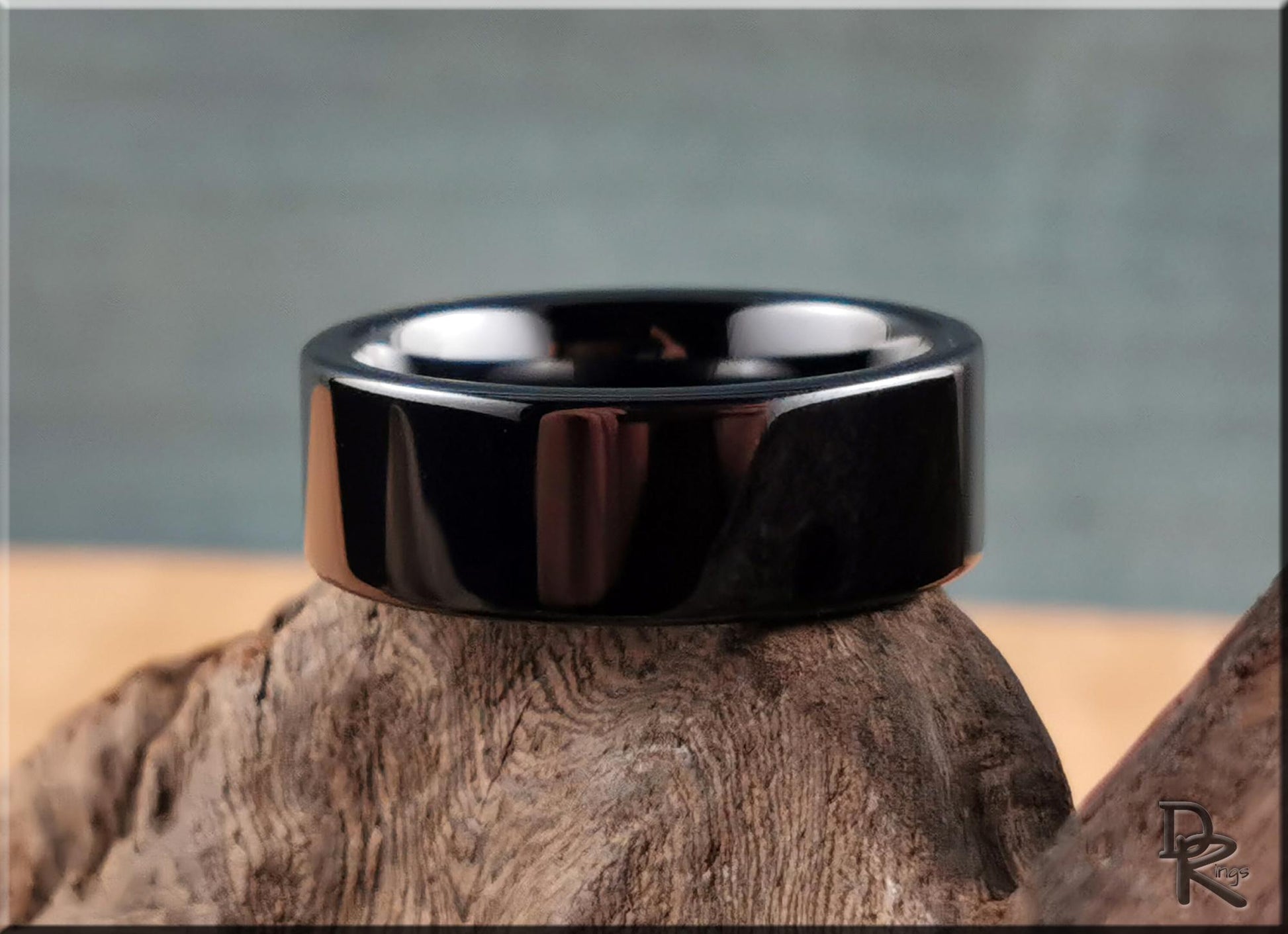 Polished Black Ceramic ring - men's ring