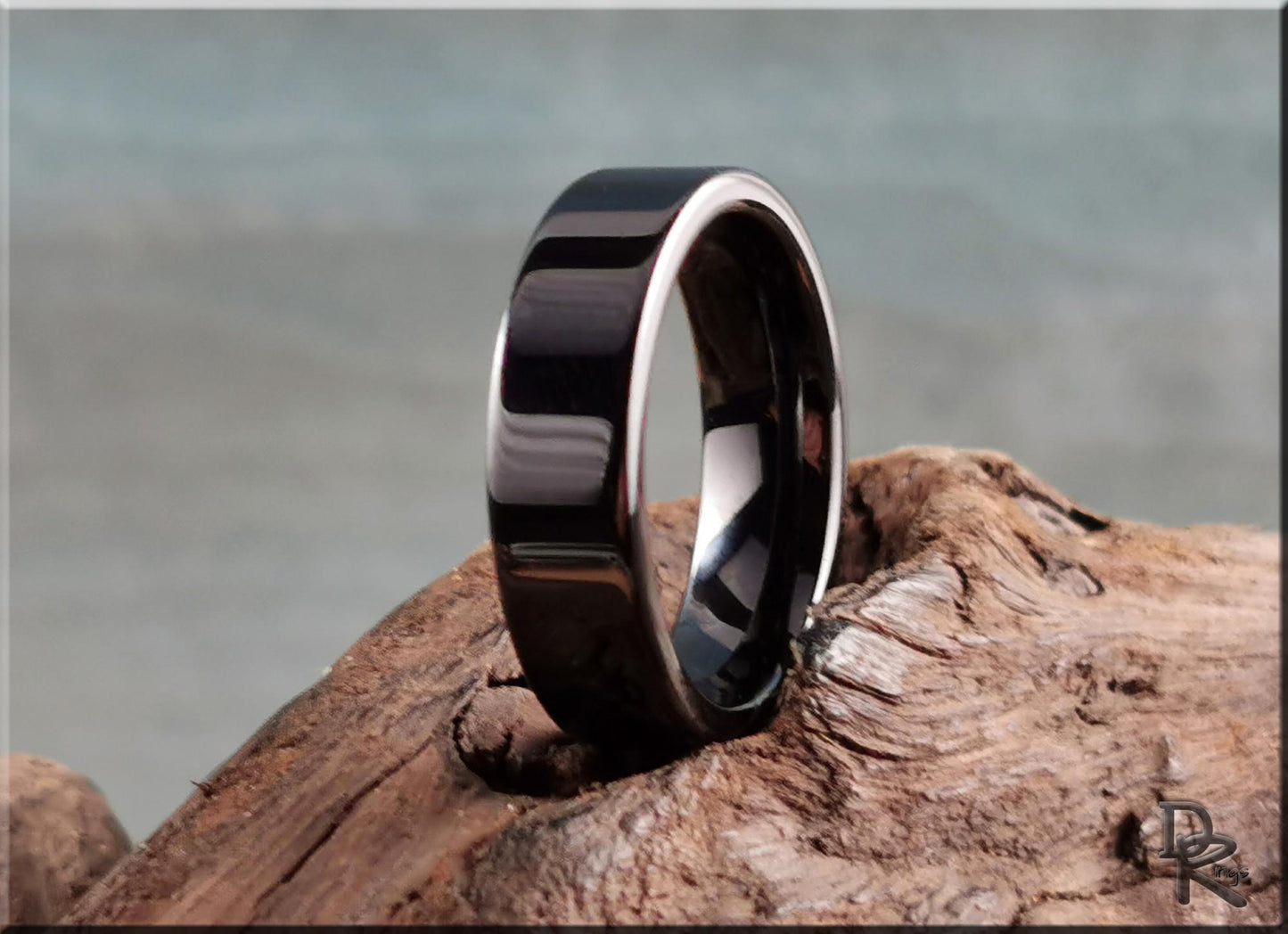 Polished Black Ceramic ring - men's ring