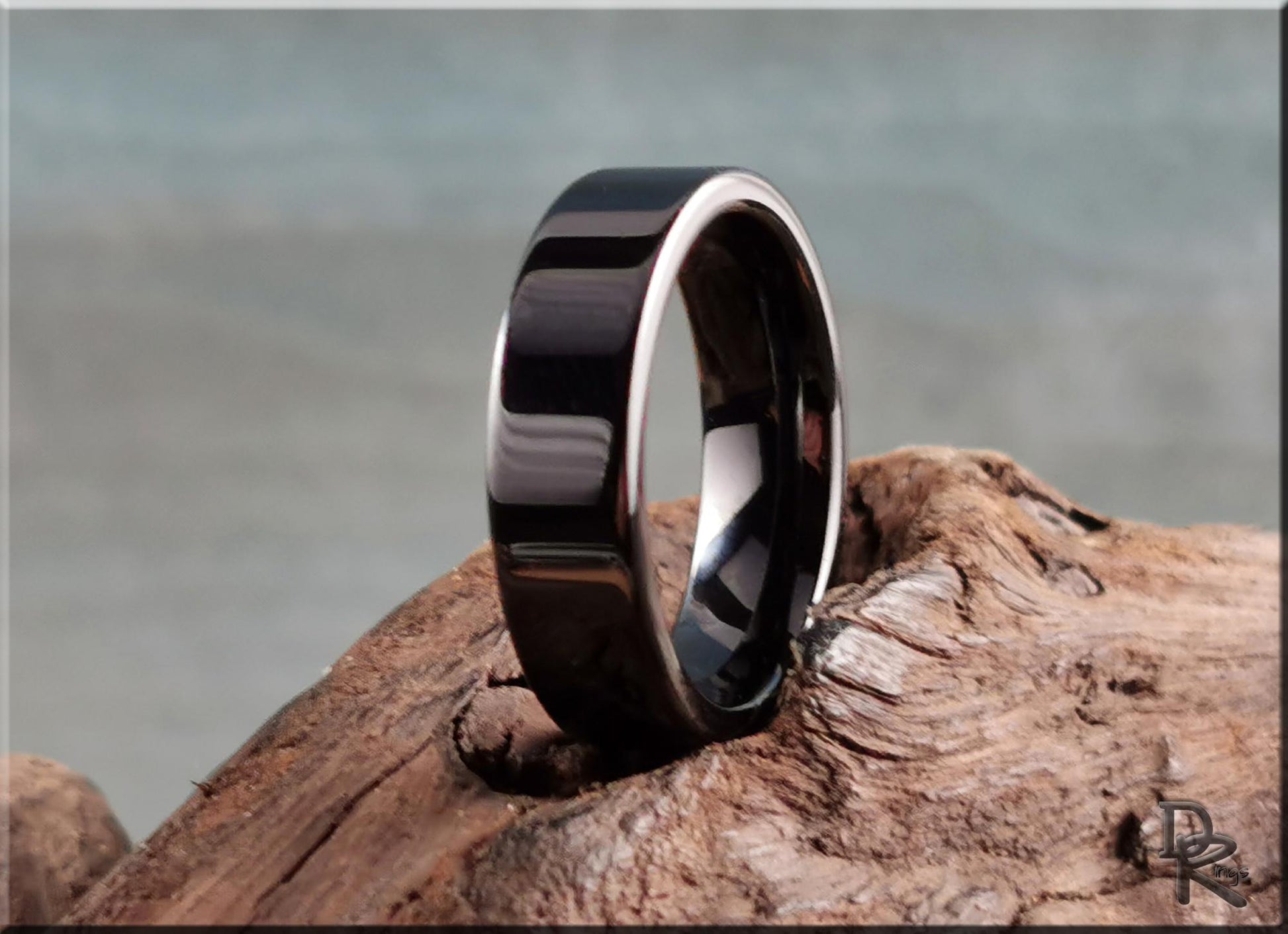 Polished Black Ceramic ring - men's ring