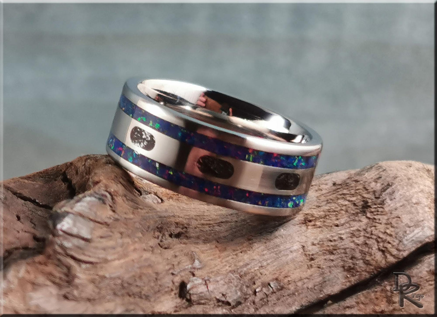 The Titanium Capsule Ring w/Meteorite and Opal inlays - metal ring