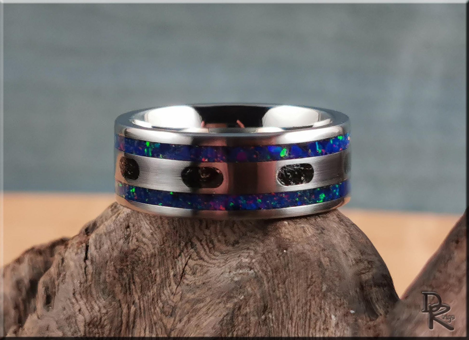 The Titanium Capsule Ring w/Meteorite and Opal inlays - metal ring