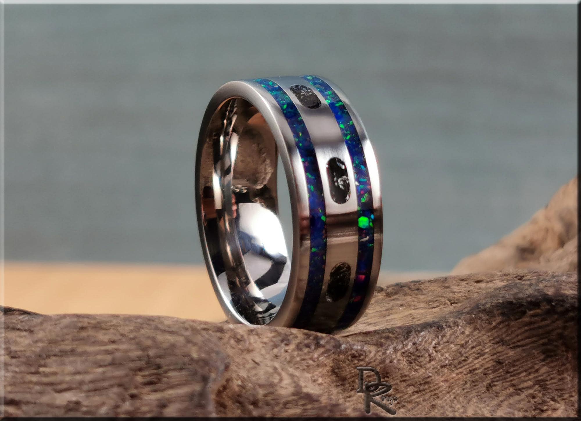 Titanium Ring with Meteorite and Opal inlays – DR Rings