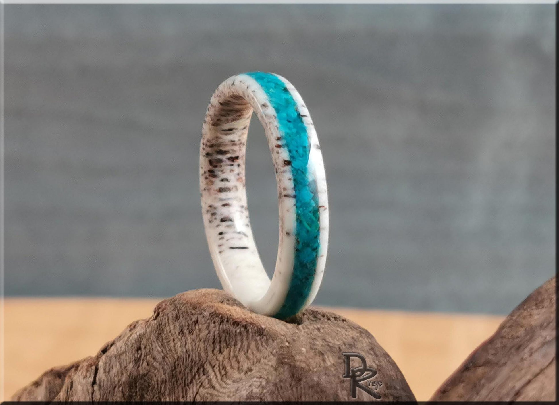 Deer Antler Channel Ring w/Chilean Blue Opal inlay - antler ring