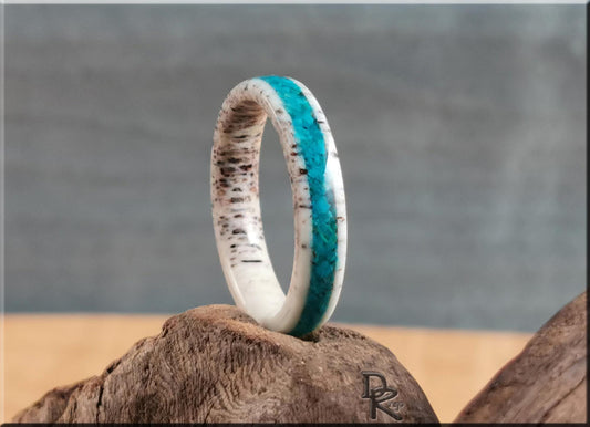 Deer Antler Channel Ring w/Chilean Blue Opal inlay - antler ring