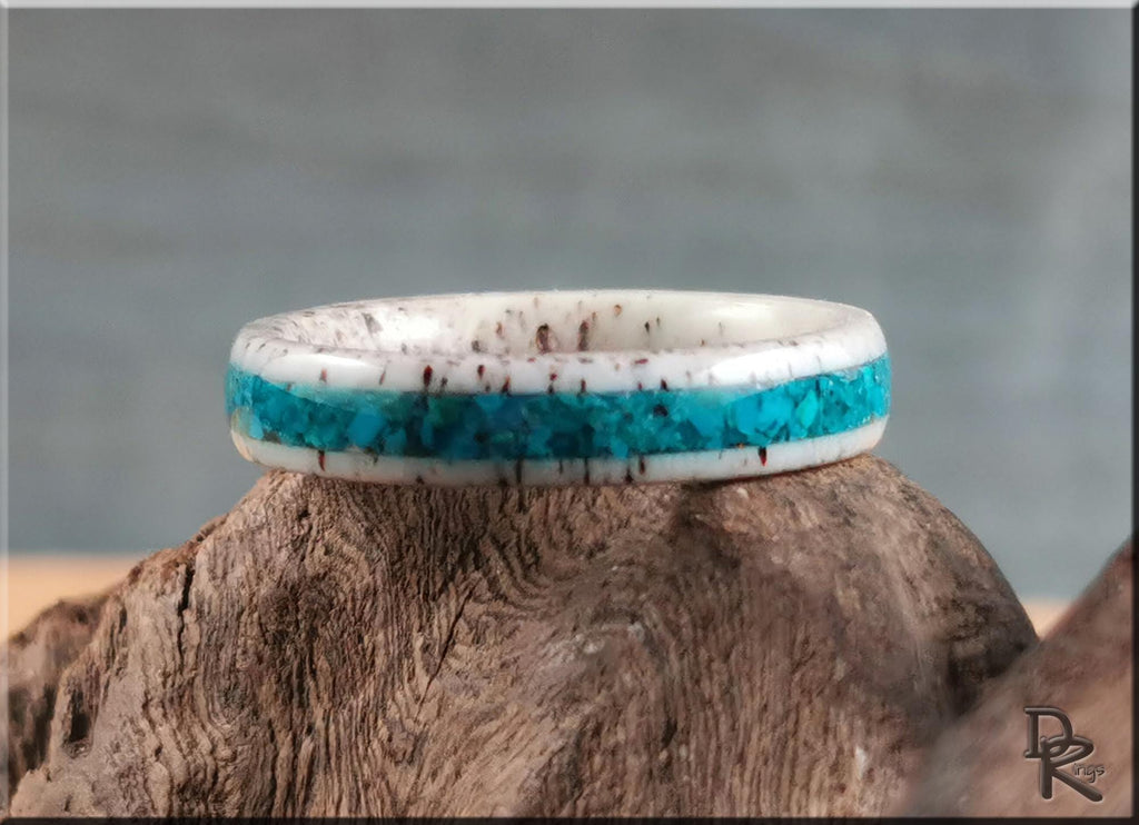 Deer Antler Channel Ring w/Chilean Blue Opal inlay - antler ring