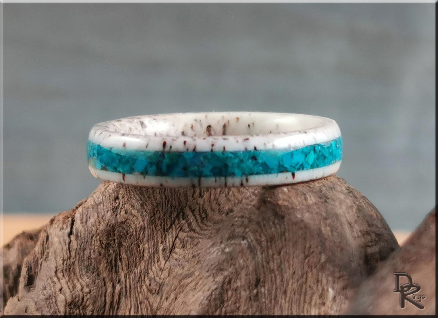 Deer Antler Channel Ring w/Chilean Blue Opal inlay - antler ring