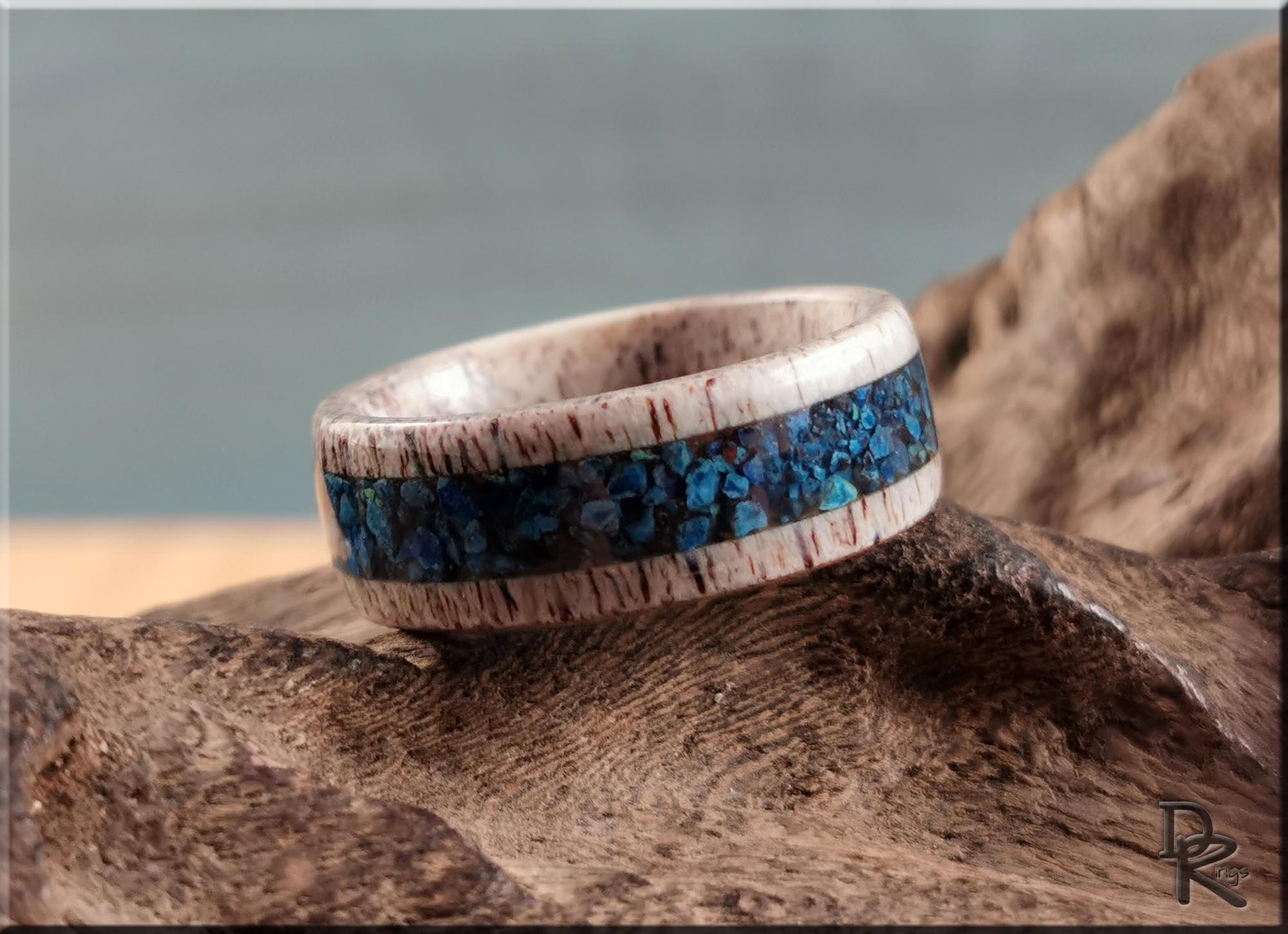 Deer Antler Channel Ring w/Shattuckite inlay - antler ring