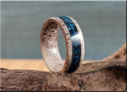 Deer Antler Channel Ring w/Shattuckite inlay - antler ring