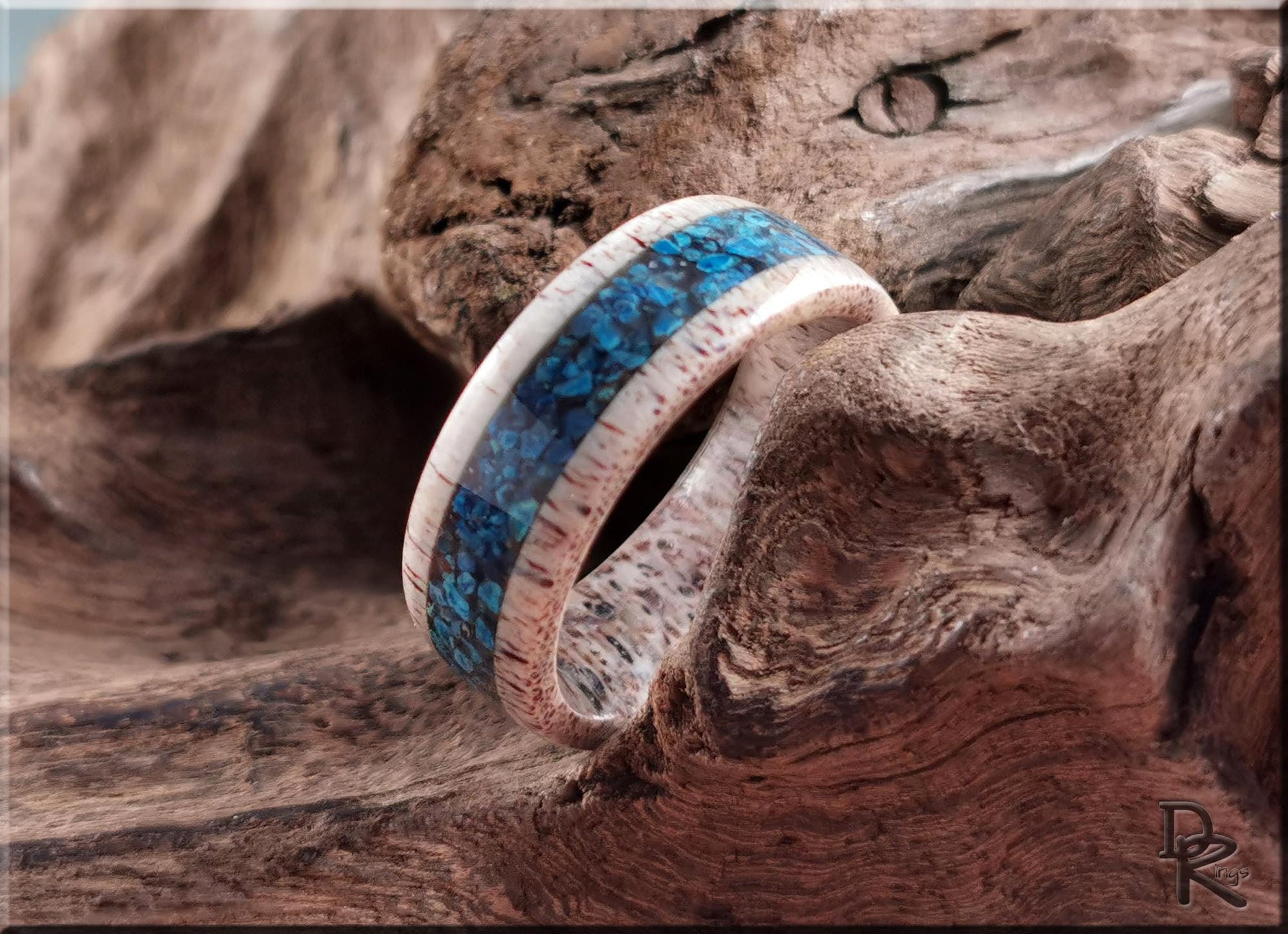 Deer Antler Channel Ring w/Shattuckite inlay - antler ring