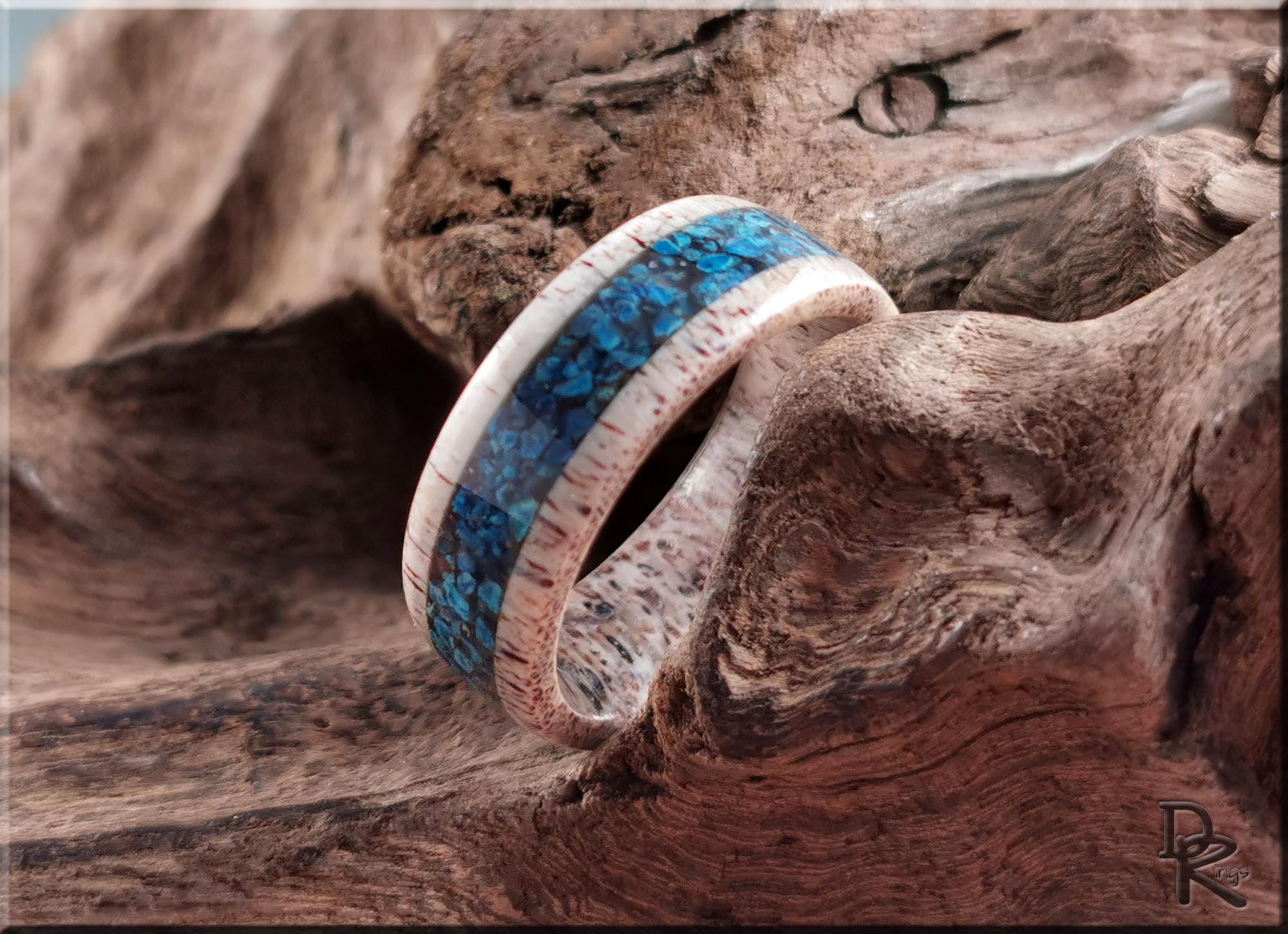Deer Antler Channel Ring w/Shattuckite inlay - antler ring
