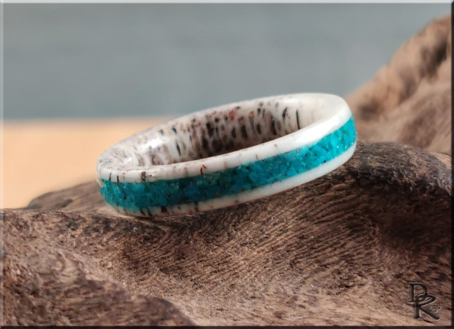 Deer Antler Channel Ring w/Chilean Blue Opal inlay - antler ring