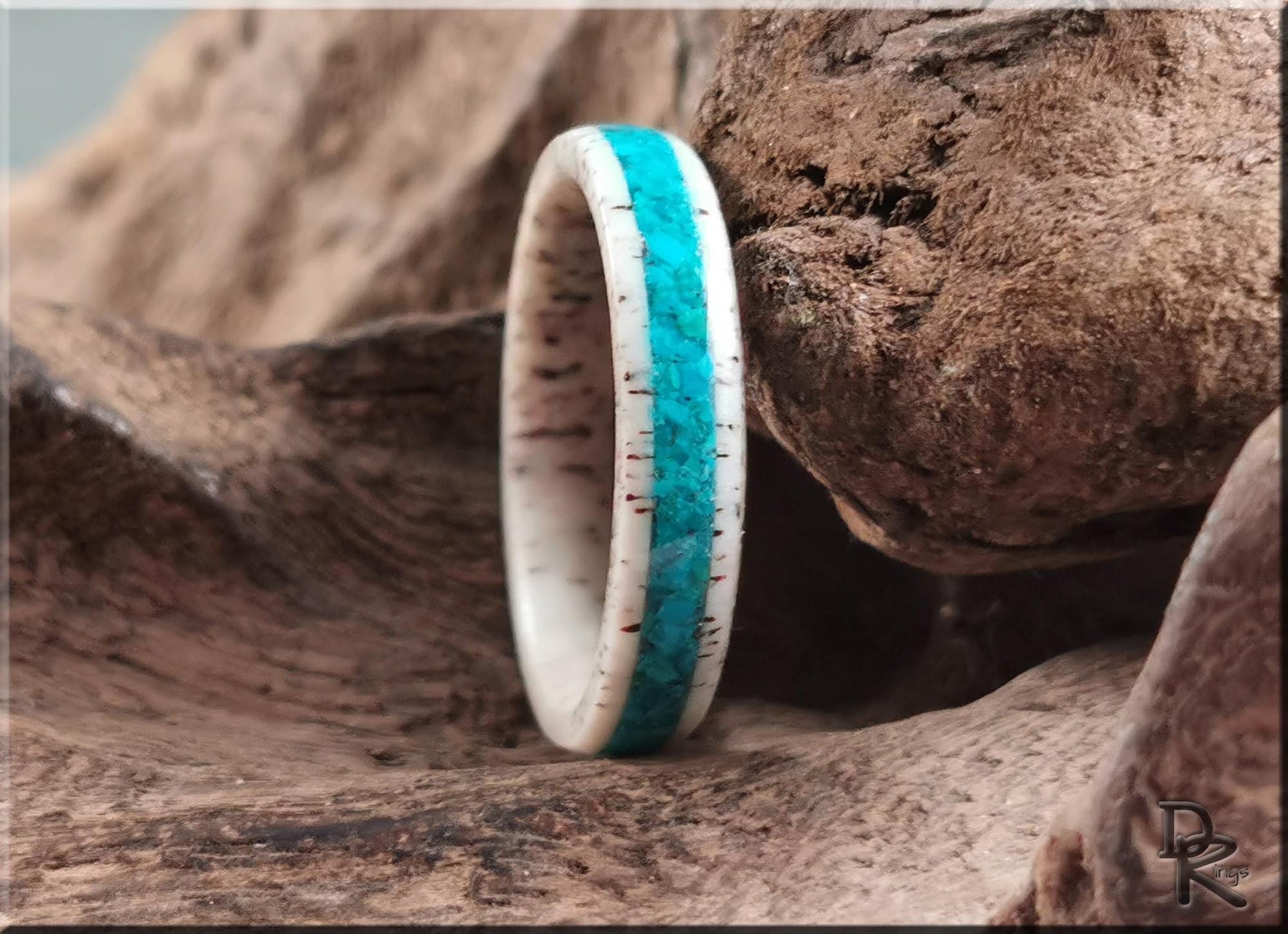 Deer Antler Channel Ring w/Chilean Blue Opal inlay - antler ring