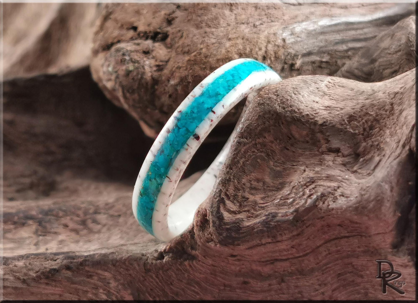 Deer Antler Channel Ring w/Chilean Blue Opal inlay - antler ring