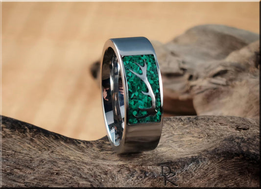 The 'Wapiti' Titanium Elk Antler Ring w/Malachite inlay - metal ring