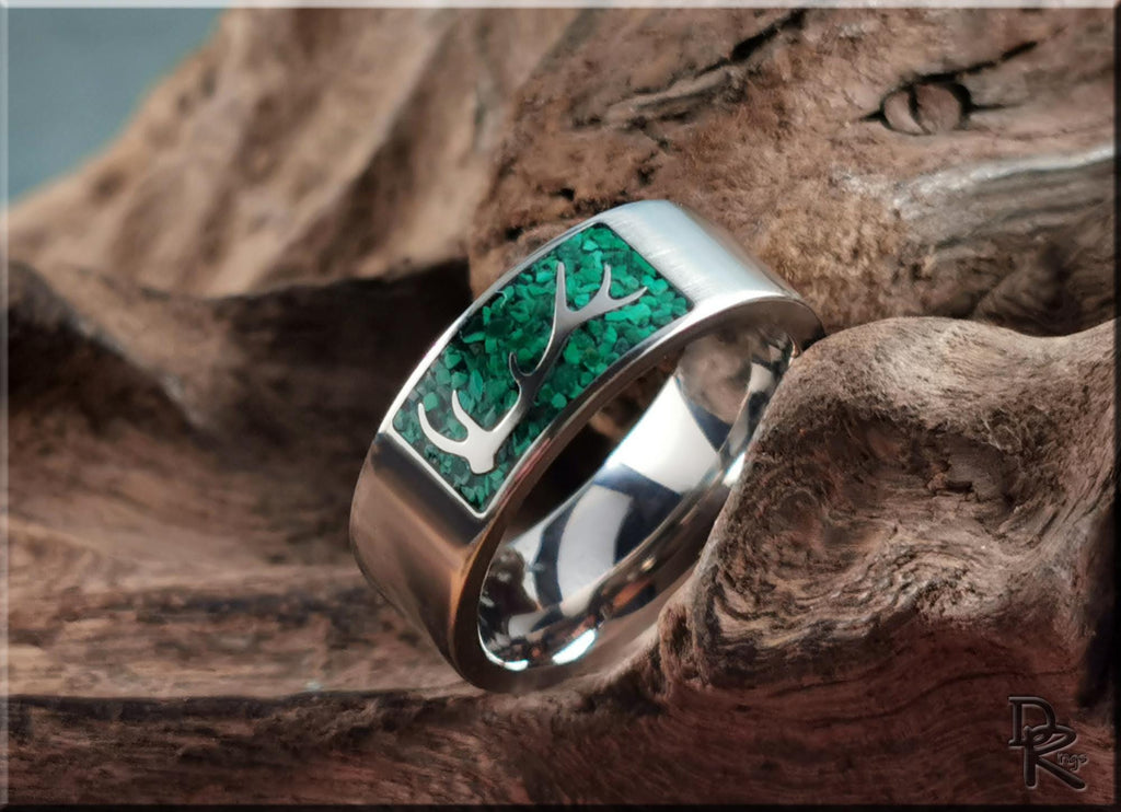 The 'Wapiti' Titanium Elk Antler Ring w/Malachite inlay - metal ring