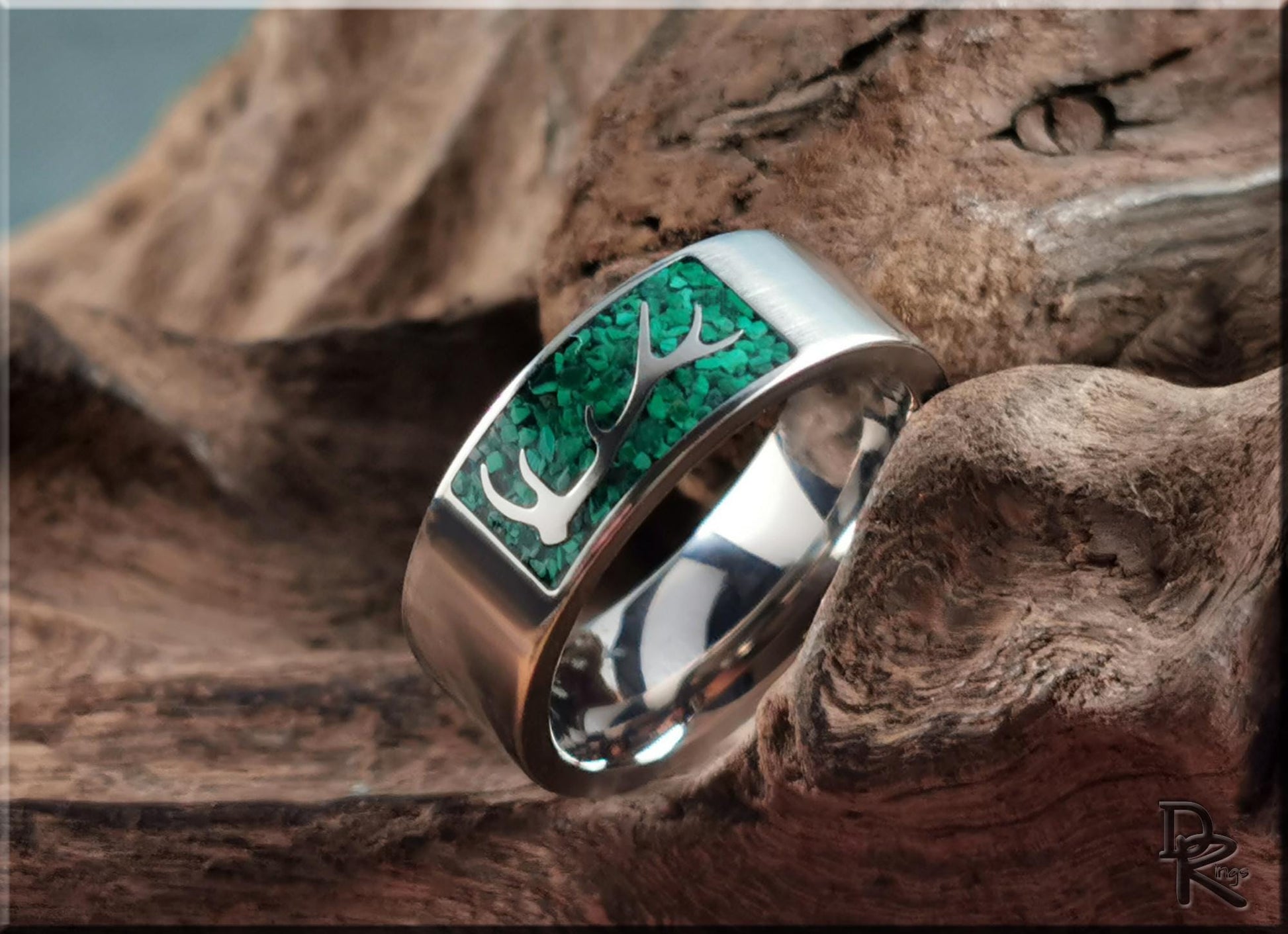 The 'Wapiti' Titanium Elk Antler Ring w/Malachite inlay - metal ring